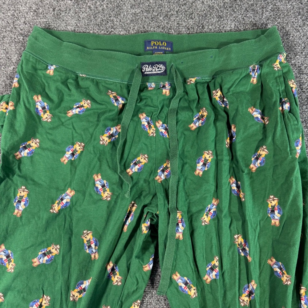 Polo Ralph Lauren Mens Green Polo Bear All Over Print‎ Sleepwear Joggers XL